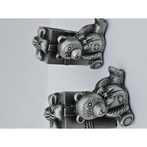 Vintage The Bombay Company Pewter Teddy Bear & Gift Box Salt & Pepper Shakers